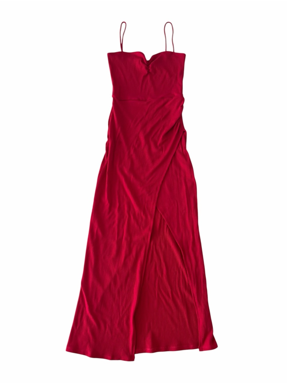 Reformation Formosa Ruched Ribbed Stretch Red Midi Dress Size S Bodycon Cocktail